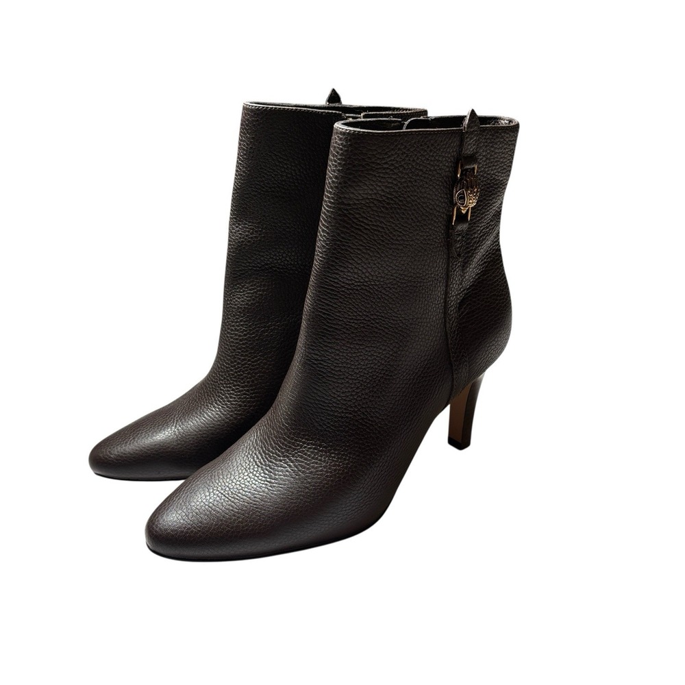 Kurt Geiger Women's London Brown Pebbled Leather Heeled Ankle Boots Size 7.5 /38